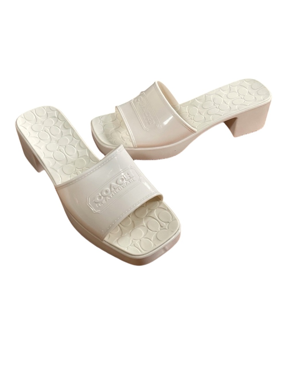 COACH Jelly Slide Sandals Mules 2 1/4” Low Block Heel Size 10 Cream